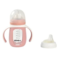 BÉABA Biberons Et Accessoires*Biberon d'apprentissage en verre 2 en 1 - 210ml Vieux rose