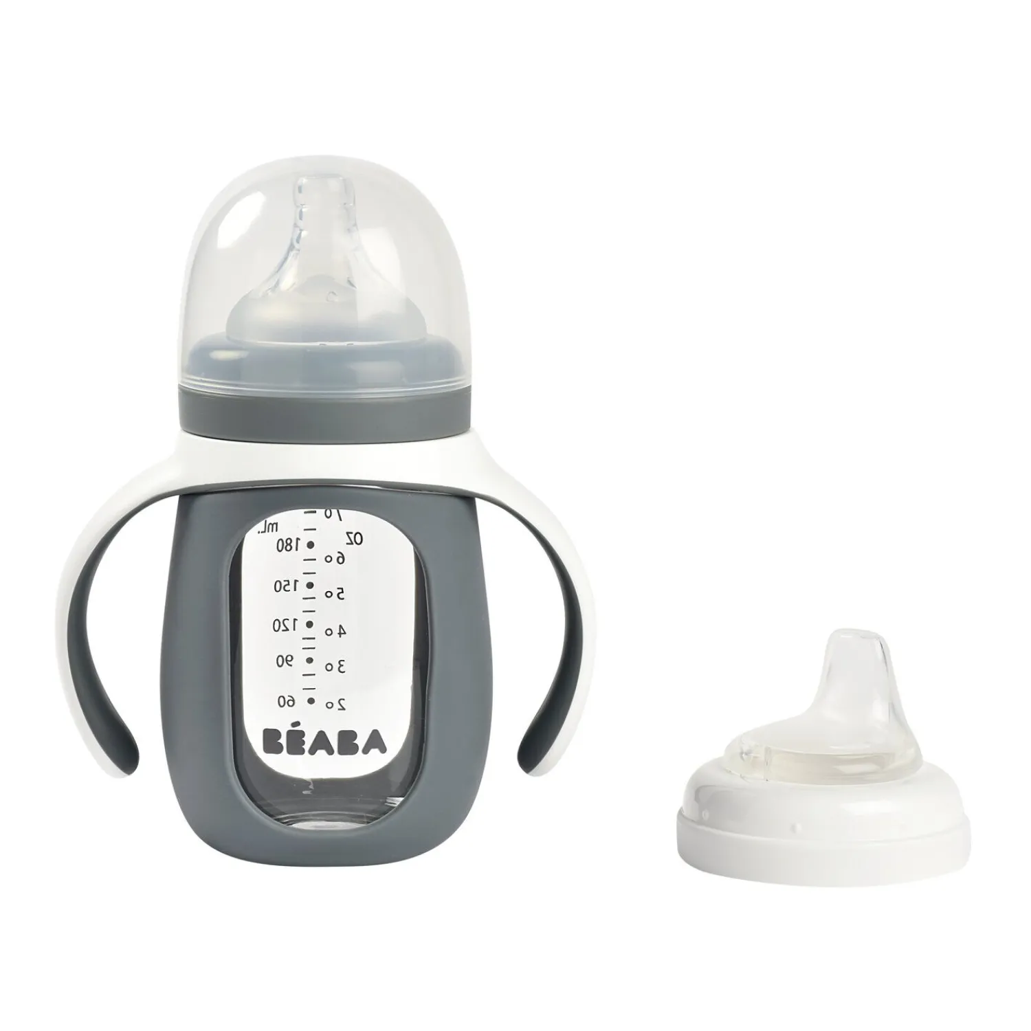 BÉABA Biberons Et Accessoires*Biberon d'apprentissage en verre 2 en 1 - 210ml Gris minéral