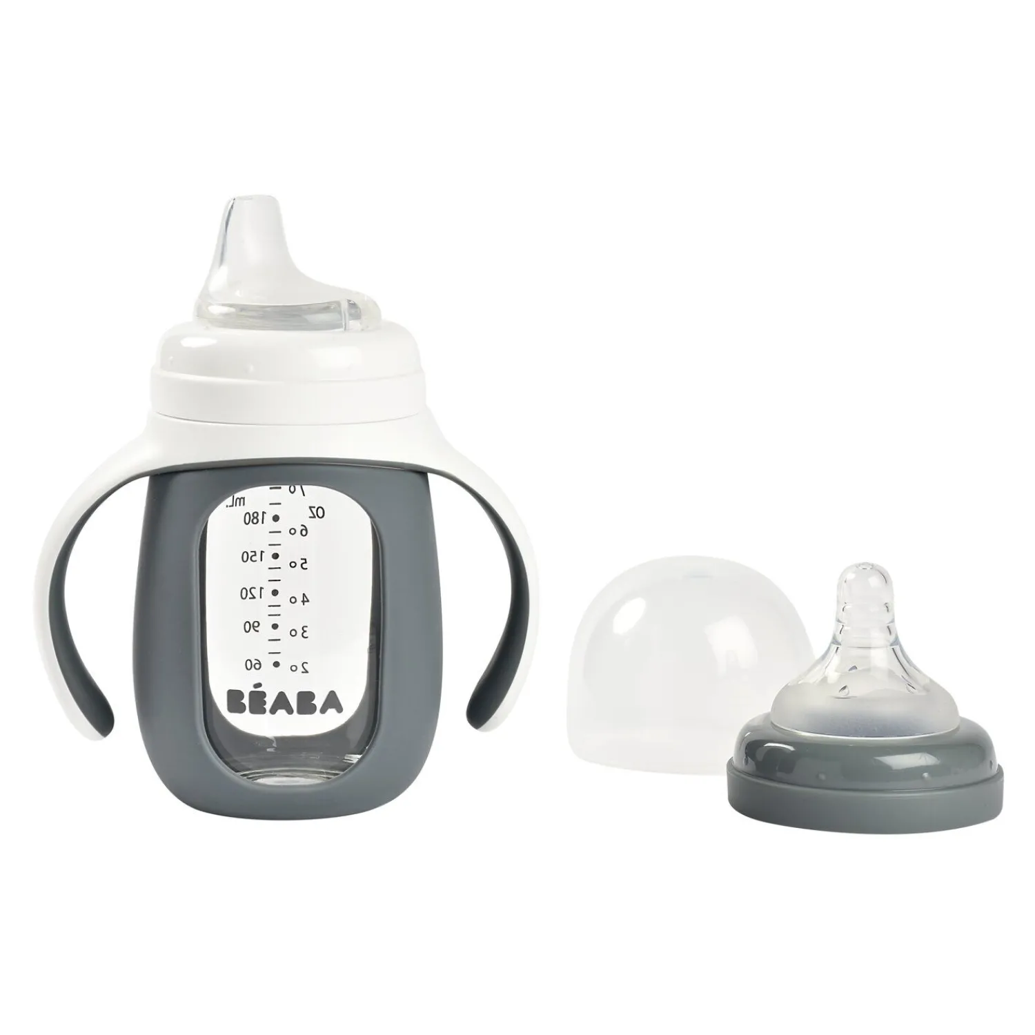 BÉABA Biberons Et Accessoires*Biberon d'apprentissage en verre 2 en 1 - 210ml Gris minéral