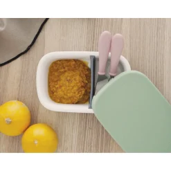 BÉABA Goûter Sain|Couverts Vaisselle Et Bavoirs*Boîte repas céramique Gris minéral/Vert sauge