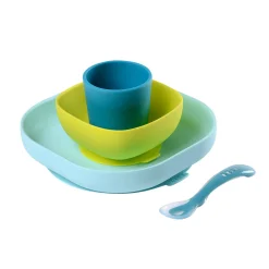 BÉABA Couverts Vaisselle Et Bavoirs*Coffret repas silicone Bleu