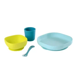 BÉABA Couverts Vaisselle Et Bavoirs*Coffret repas silicone Bleu