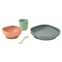 BÉABA Couverts Vaisselle Et Bavoirs*Coffret repas silicone Minéral