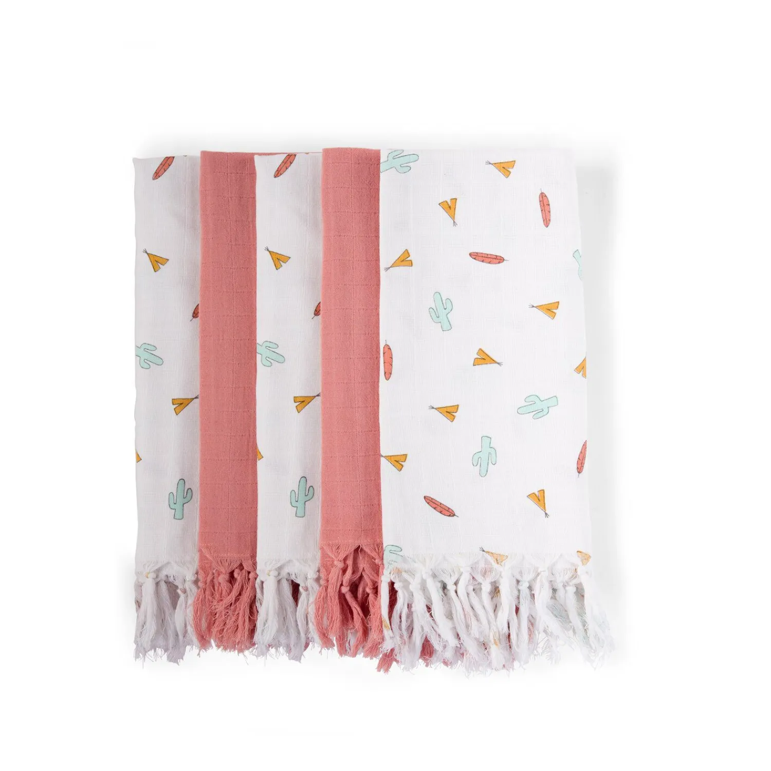 BÉABA Baignoires Et Accessoires|Couverts Vaisselle Et Bavoirs*Langes Tetra - Coton - Tipi + Nude Avec Franges - 5 Pcs