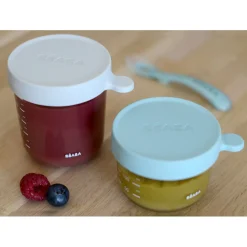 BÉABA Pots De Conservation*Lot 2 portions verre 150 et 250ml Vert clair/Gris clair