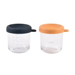 BÉABA Couverts Vaisselle Et Bavoirs*Lot 2 portions verre 250ml Night blue/Miel