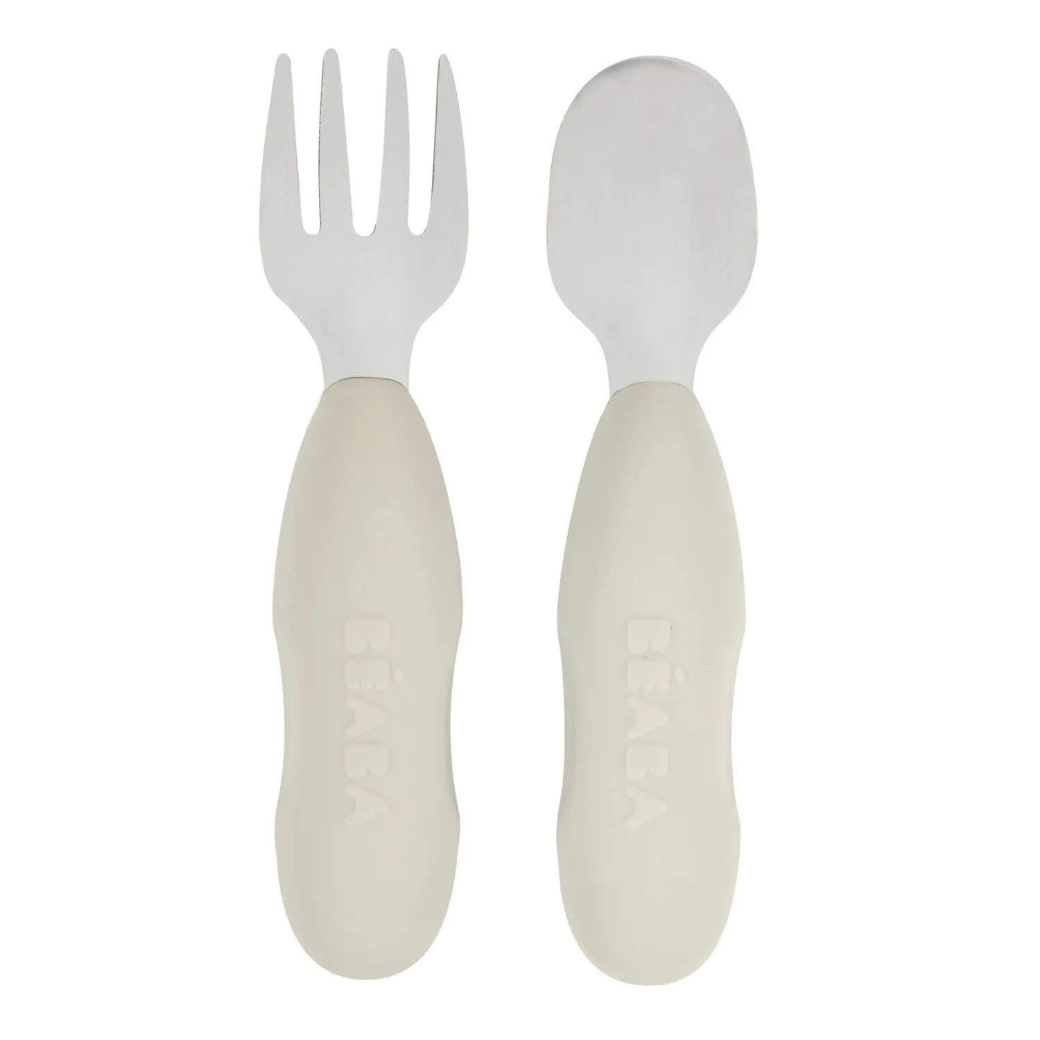 BÉABA Couverts Vaisselle Et Bavoirs*Lot 2 pré-couverts d'apprentissage Inox Gris velours