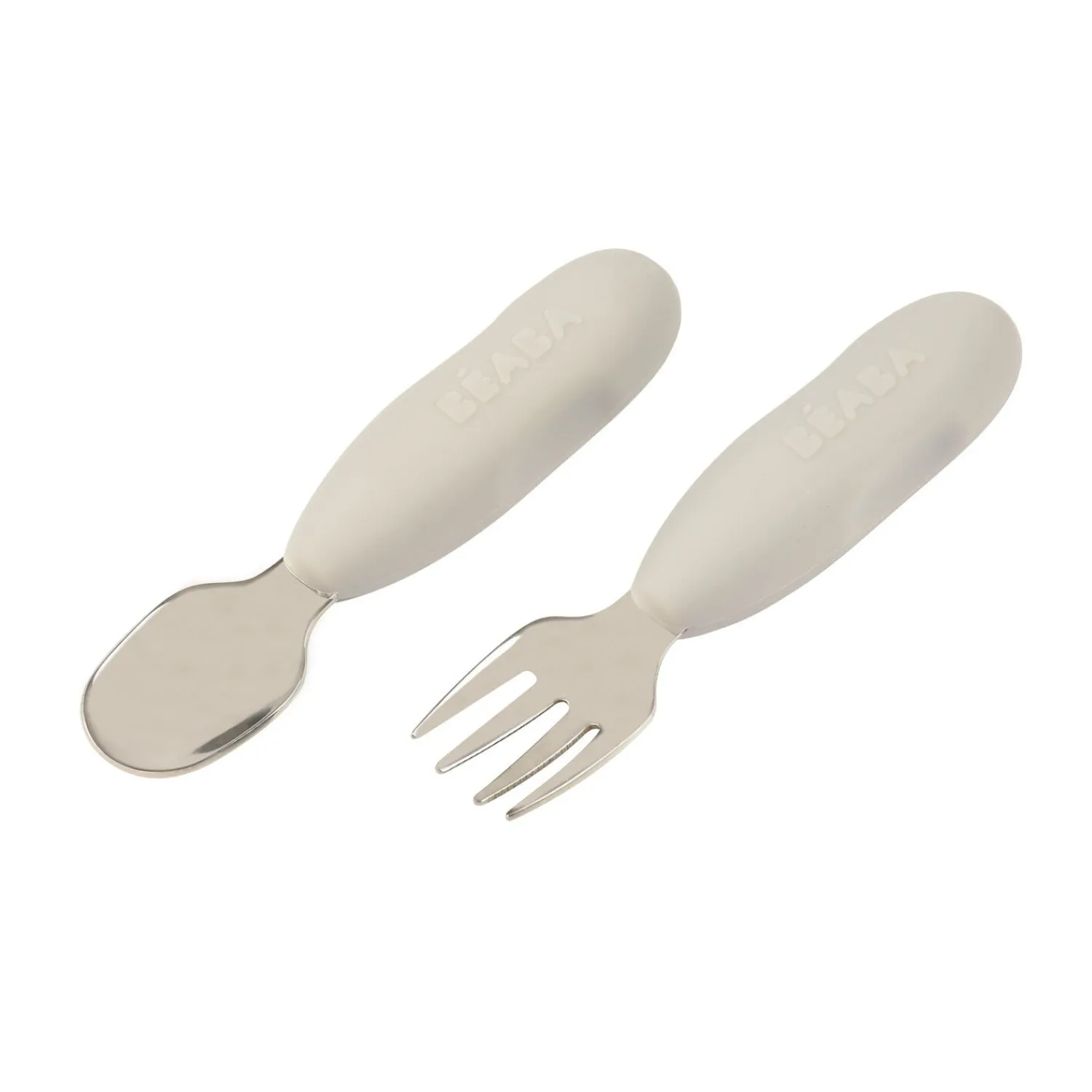 BÉABA Couverts Vaisselle Et Bavoirs*Lot 2 pré-couverts d'apprentissage Inox Gris velours