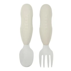 BÉABA Couverts Vaisselle Et Bavoirs*Lot 2 pré-couverts d'apprentissage Inox Gris velours