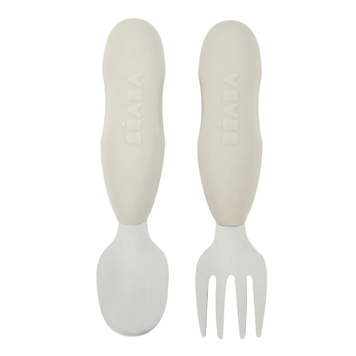 BÉABA Couverts Vaisselle Et Bavoirs*Lot 2 pré-couverts d'apprentissage Inox Gris velours