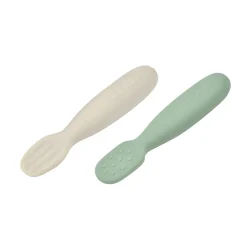 BÉABA Couverts Vaisselle Et Bavoirs*Lot 2 pré-cuillères d'apprentissage silicone Vert sauge/Gris velours