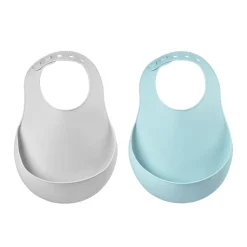 BÉABA Couverts Vaisselle Et Bavoirs*Lot de 2 bavoirs silicone Bleu clair/Gris