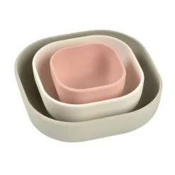 BÉABA Goûter Sain|Couverts Vaisselle Et Bavoirs*Lot de 3 bols silicone gigogne Rose/Gris velours