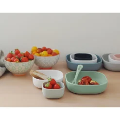 BÉABA Goûter Sain|Couverts Vaisselle Et Bavoirs*Lot de 3 bols silicone gigogne Vert sauge