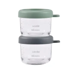 BÉABA Pots De Conservation|Pots De Conservation*Lot de 2 portions verre 150 ml Mineral / Vert sauge