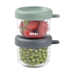 BÉABA Pots De Conservation|Pots De Conservation*Lot de 2 portions verre 150 ml Mineral / Vert sauge