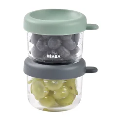 BÉABA Pots De Conservation|Pots De Conservation*Lot de 2 portions verre 150 ml Mineral / Vert sauge