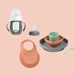 BÉABA Couverts Vaisselle Et Bavoirs*Pack Mes Premières Bouchées mineral