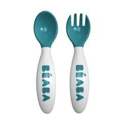 BÉABA Couverts Vaisselle Et Bavoirs*Set de 2 couverts ergonomiques 2ème âge Bleu