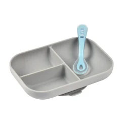 BÉABA Couverts Vaisselle Et Bavoirs*Set repas Silicone - Assiette compartimentée et cuillère 2ème âge Gris