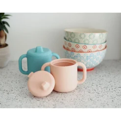 BÉABA Goûter Sain|Couverts Vaisselle Et Bavoirs*Tasse d'apprentissage silicone Rose